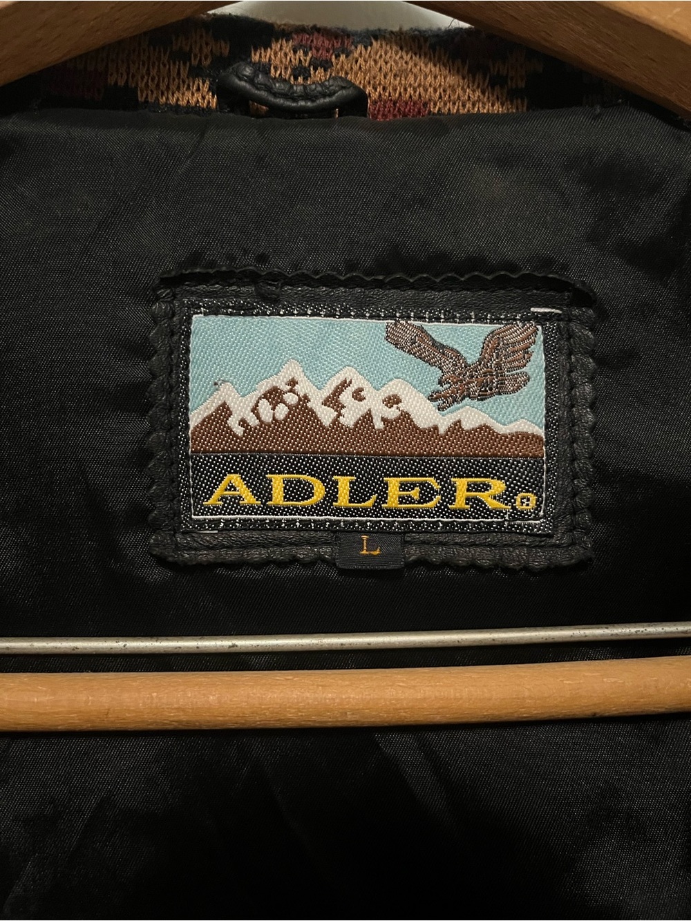 Vintage 90’s Black & Tan Leather Bomber Jacket with Southwestern Pattern - Picture 2 of 10